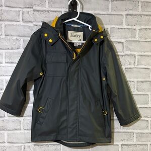 Hatley Children's Charcoal Raincoat with Bright Yellow Details, size 5